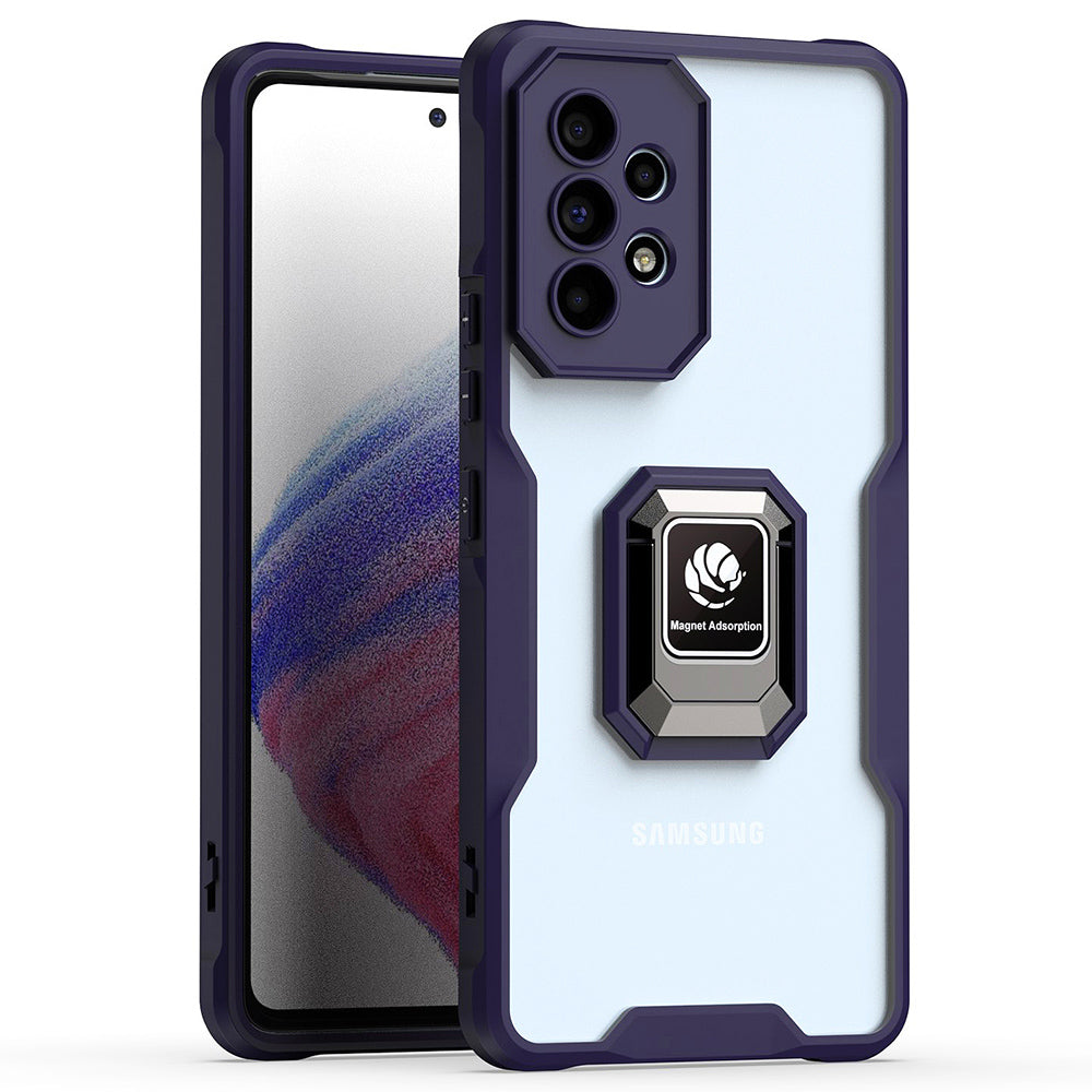 Ochranný zadní kryt pro Samsung Galaxy A53 5G měkké akrylové pouzdro na telefon z TPU kroužek stojánek vestavěný magnetický plech