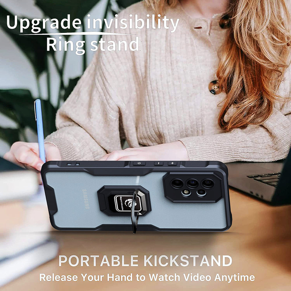 Ochranný zadní kryt pro Samsung Galaxy A53 5G měkké akrylové pouzdro na telefon z TPU kroužek stojánek vestavěný magnetický plech