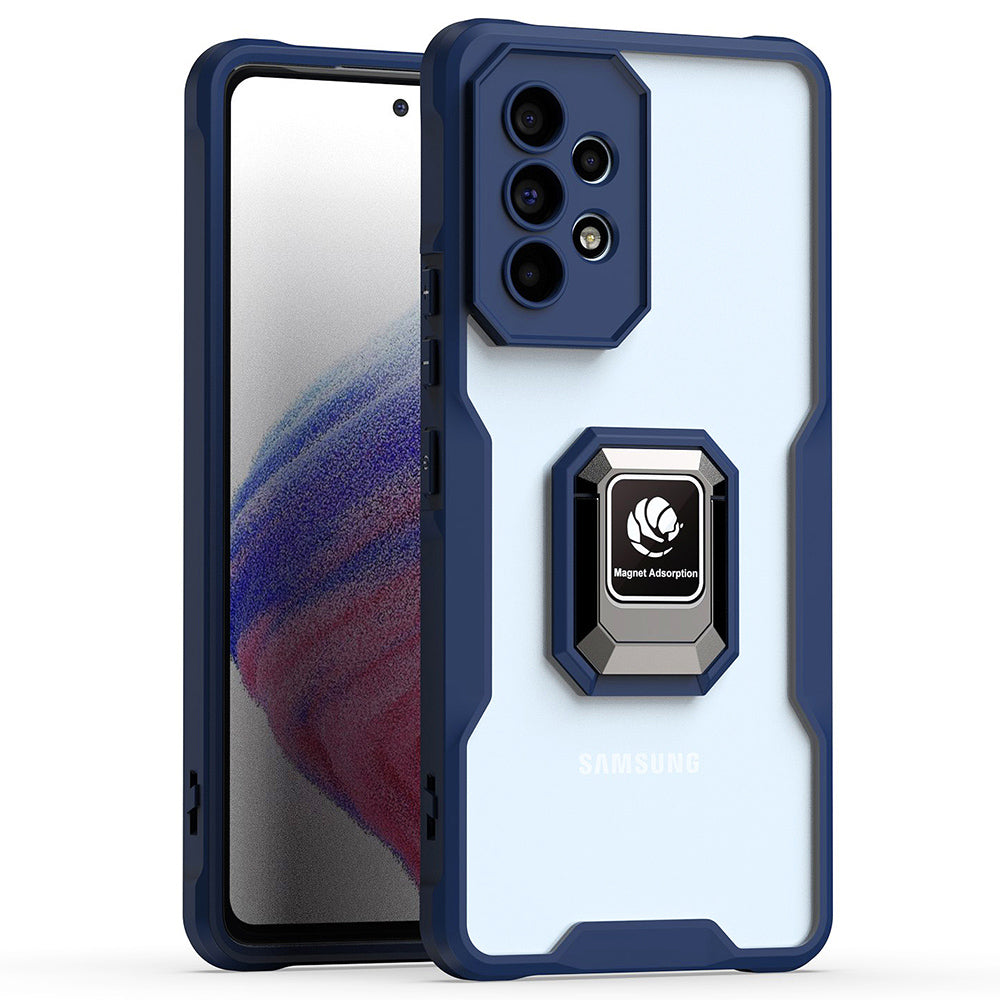 Ochranný zadní kryt pro Samsung Galaxy A53 5G měkké akrylové pouzdro na telefon z TPU kroužek stojánek vestavěný magnetický plech