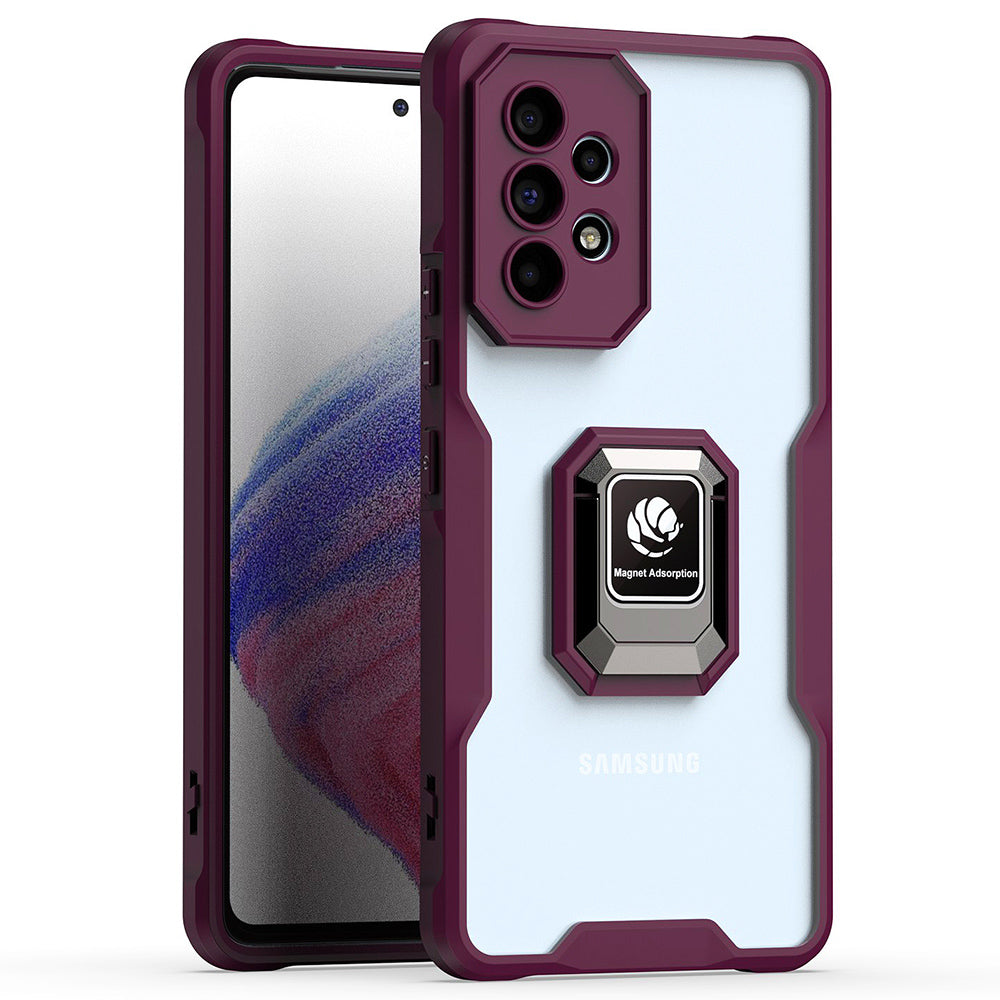 Ochranný zadní kryt pro Samsung Galaxy A53 5G měkké akrylové pouzdro na telefon z TPU kroužek stojánek vestavěný magnetický plech