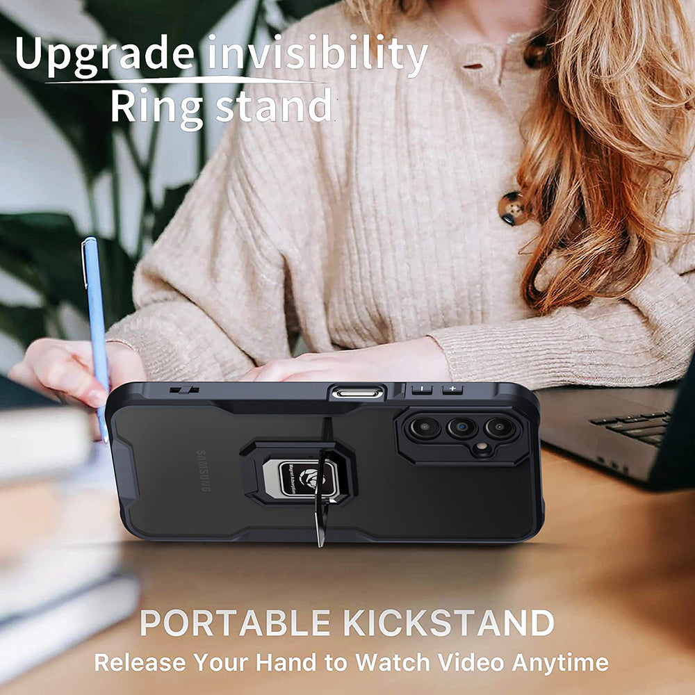 Magnetický kryt na telefon pro Samsung Galaxy A14 5G měkký akrylový ochranný kryt na telefon TPU kroužek stojánek vestavěný magnetický plech