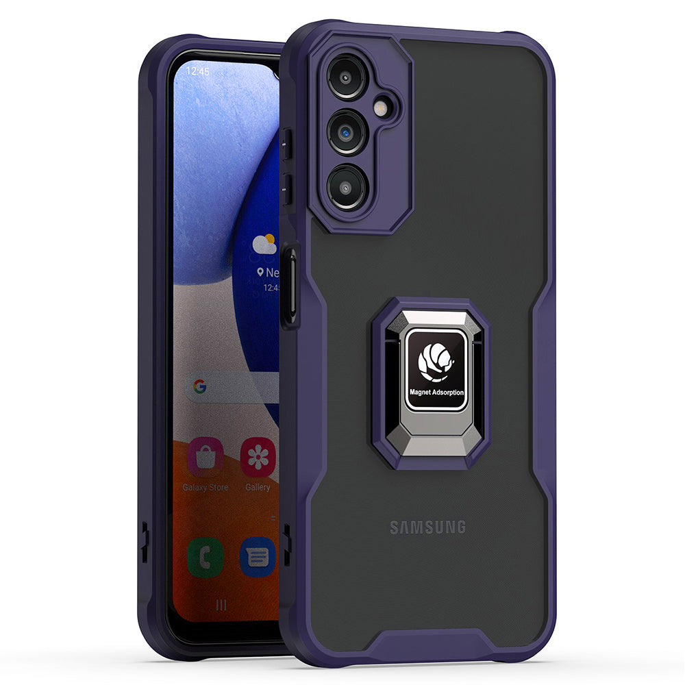 Magnetický kryt na telefon pro Samsung Galaxy A14 5G měkký akrylový ochranný kryt na telefon TPU kroužek stojánek vestavěný magnetický plech