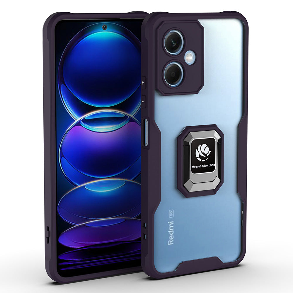For Xiaomi Redmi Note 12 5G (China) Anti-drop Phone Cover Soft TPU Acrylic Slim Mobile Phone Case with Ring Kickstand Built-in Magnetic Metal Sheet