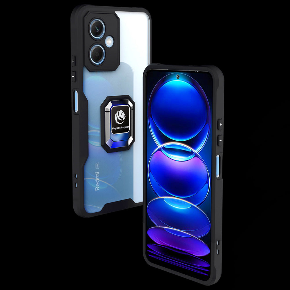 For Xiaomi Redmi Note 12 5G (China) Anti-drop Phone Cover Soft TPU Acrylic Slim Mobile Phone Case with Ring Kickstand Built-in Magnetic Metal Sheet