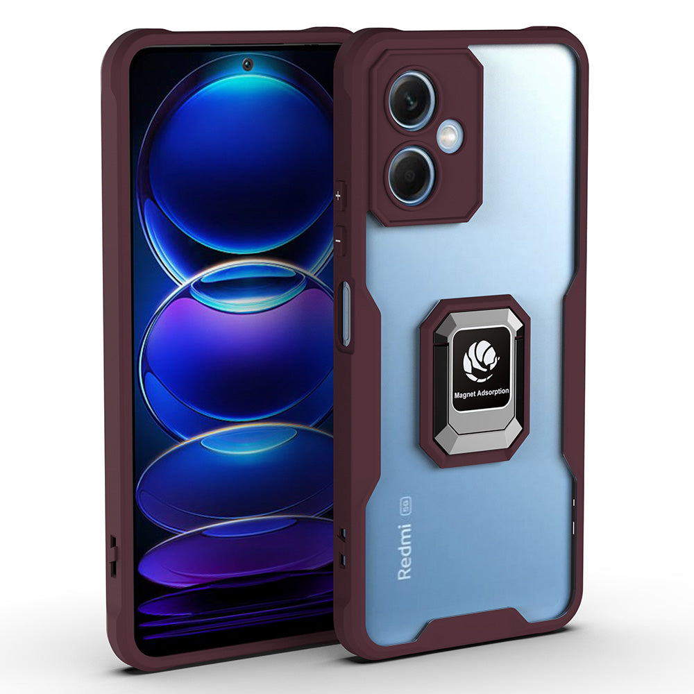 For Xiaomi Redmi Note 12 5G (China) Anti-drop Phone Cover Soft TPU Acrylic Slim Mobile Phone Case with Ring Kickstand Built-in Magnetic Metal Sheet