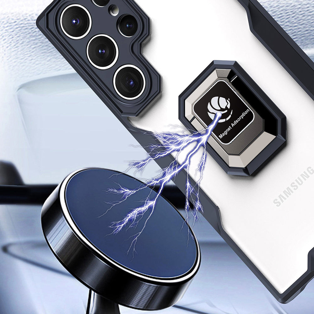 Pro Samsung Galaxy S22 Ultra 5G Měkké akrylové pouzdro na telefon TPU proti pádu, kroužek, stojánek, vestavěný magnetický plech