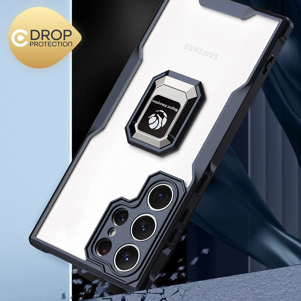 Pro Samsung Galaxy S22 Ultra 5G Měkké akrylové pouzdro na telefon TPU proti pádu, kroužek, stojánek, vestavěný magnetický plech
