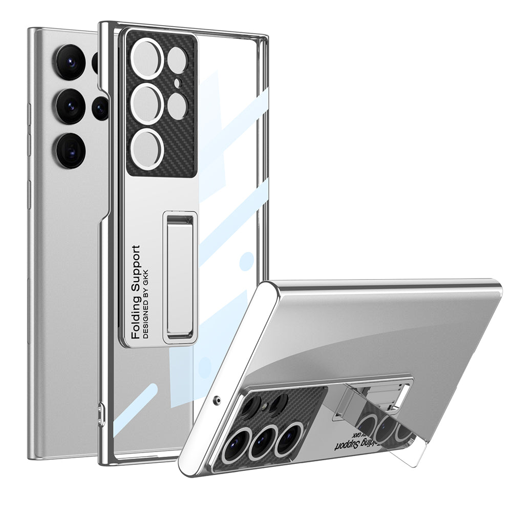 GKK Phantom Bracket Series for Samsung Galaxy S23 Ultra Electroplating Phone Case Clear Hard PC Kickstand Shockproof Cover