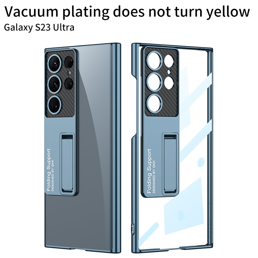 GKK Phantom Bracket Series for Samsung Galaxy S23 Ultra Electroplating Phone Case Clear Hard PC Kickstand Shockproof Cover