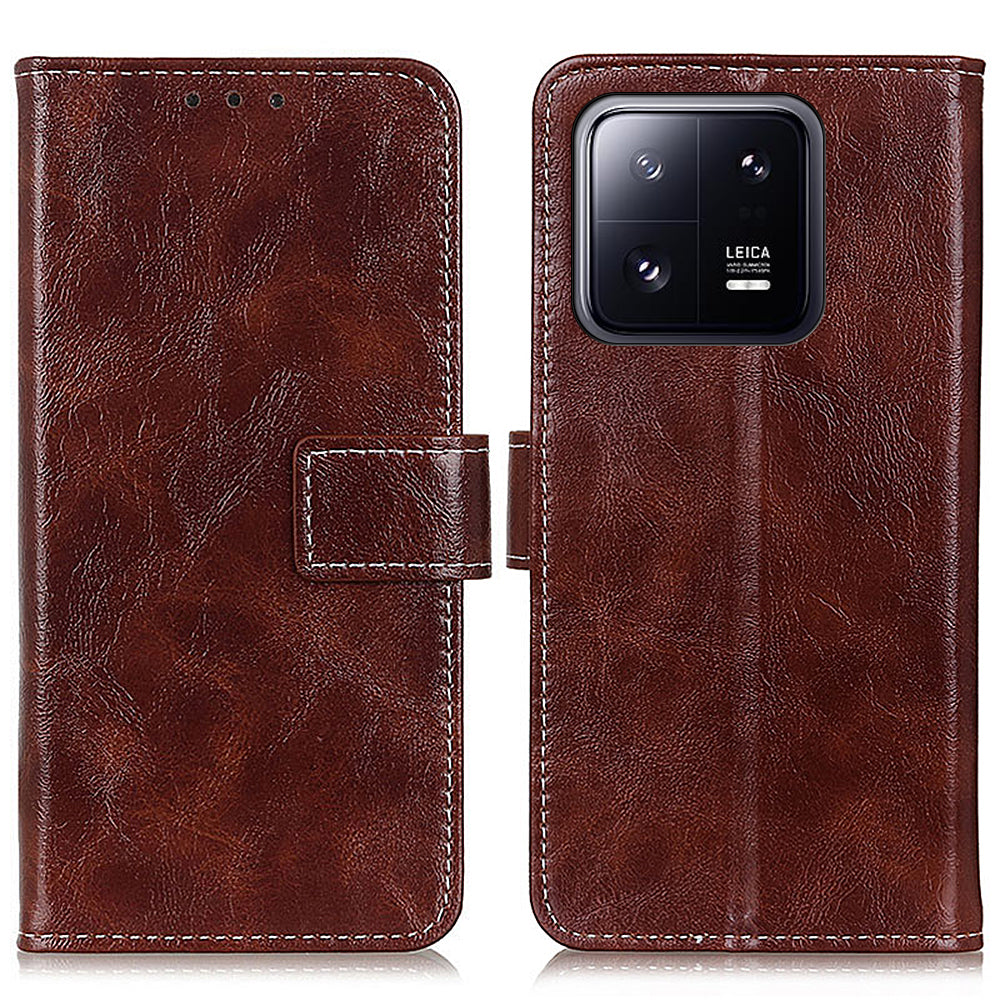 Anti-drop Phone Case for Xiaomi 13 5G Anti-scratch Flip Wallet Cover Foldable Stand PU Leather Retro Crazy Horse Texture Phone Shell