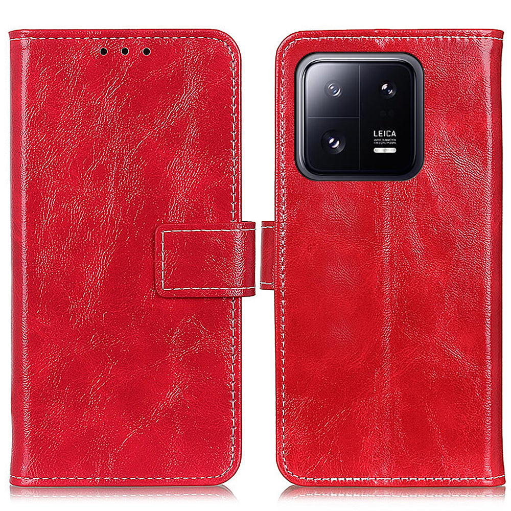 Anti-drop Phone Case for Xiaomi 13 5G Anti-scratch Flip Wallet Cover Foldable Stand PU Leather Retro Crazy Horse Texture Phone Shell