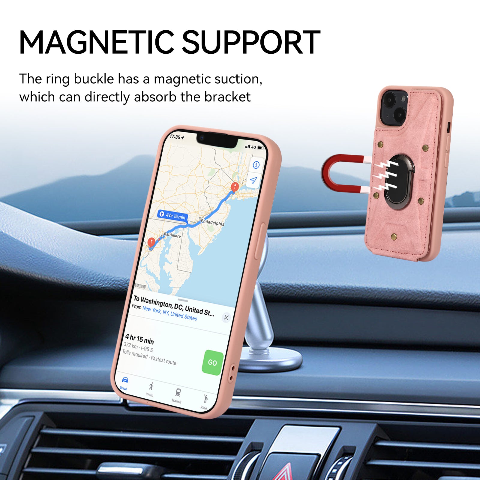 For iPhone 14 Plus Card Bag Design Skin-touch PU Leather Coated TPU Back Case with Magnetic Ring Kickstand