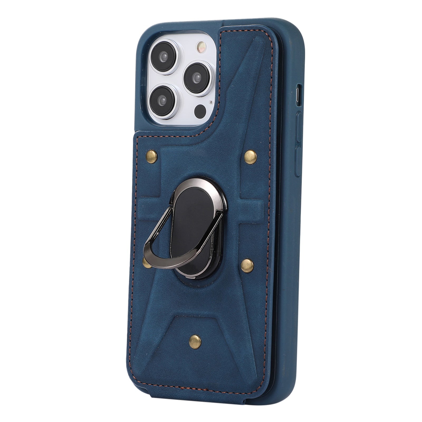 For iPhone 14 Pro Max Card Bag Design Shockproof Skin-touch PU Leather Coated TPU Back Case with Magnetic Ring Kickstand