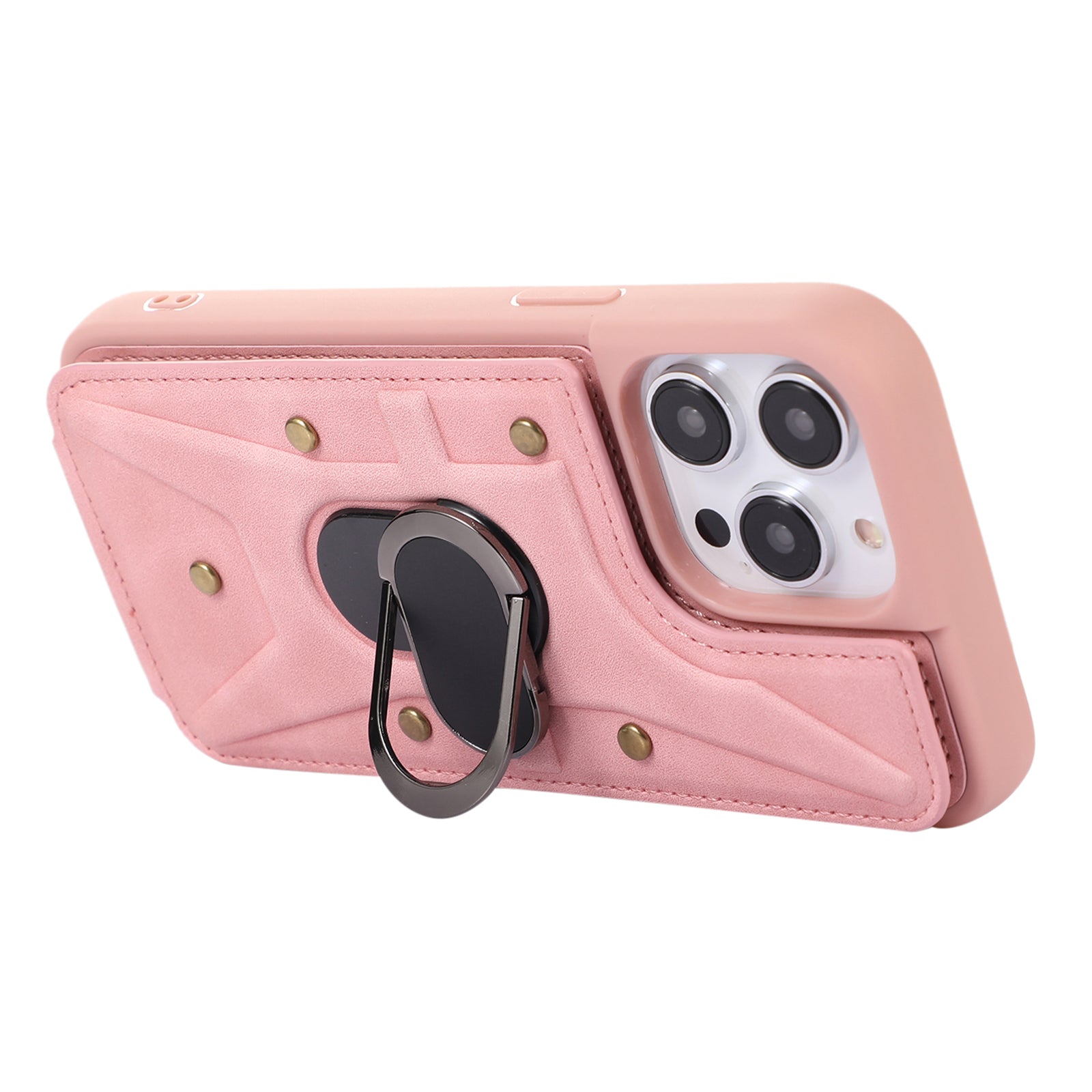 For iPhone 14 Pro Max Card Bag Design Shockproof Skin-touch PU Leather Coated TPU Back Case with Magnetic Ring Kickstand