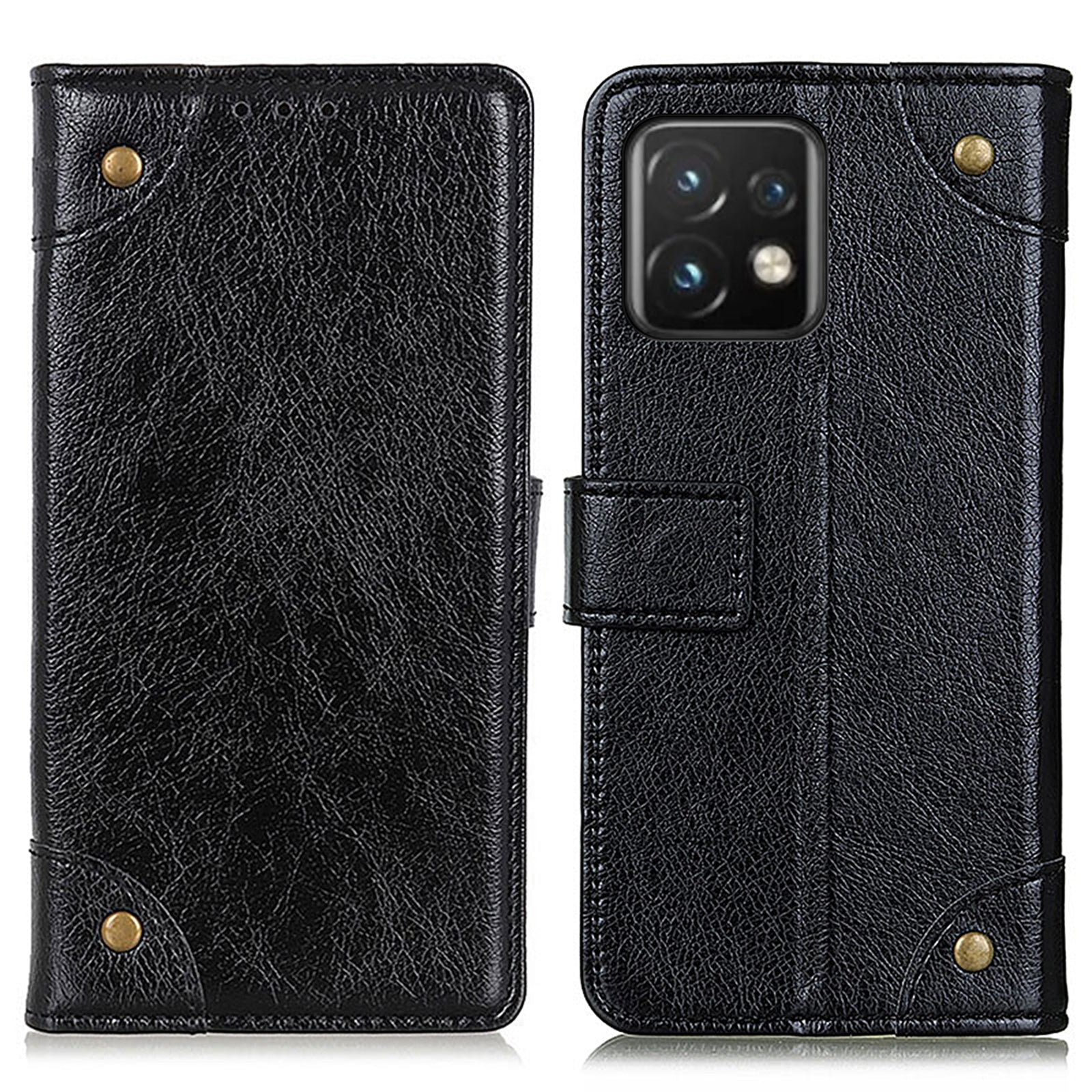 For Motorola Moto Edge 40 Pro 5G Moto X40 5G Brass Button Decor Nappa Texture Phone Cover PU Leather Wallet Foldable Stand Mobile Phone Case