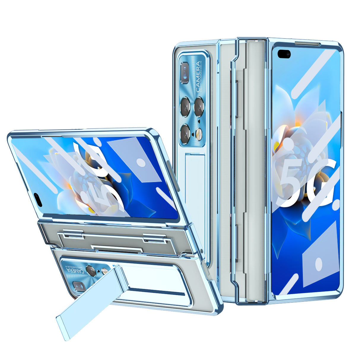 Electroplating PC Phone Cover For Huawei Mate X2 Transparent Protective Phone Case Kickstand with Tempered Glass Film