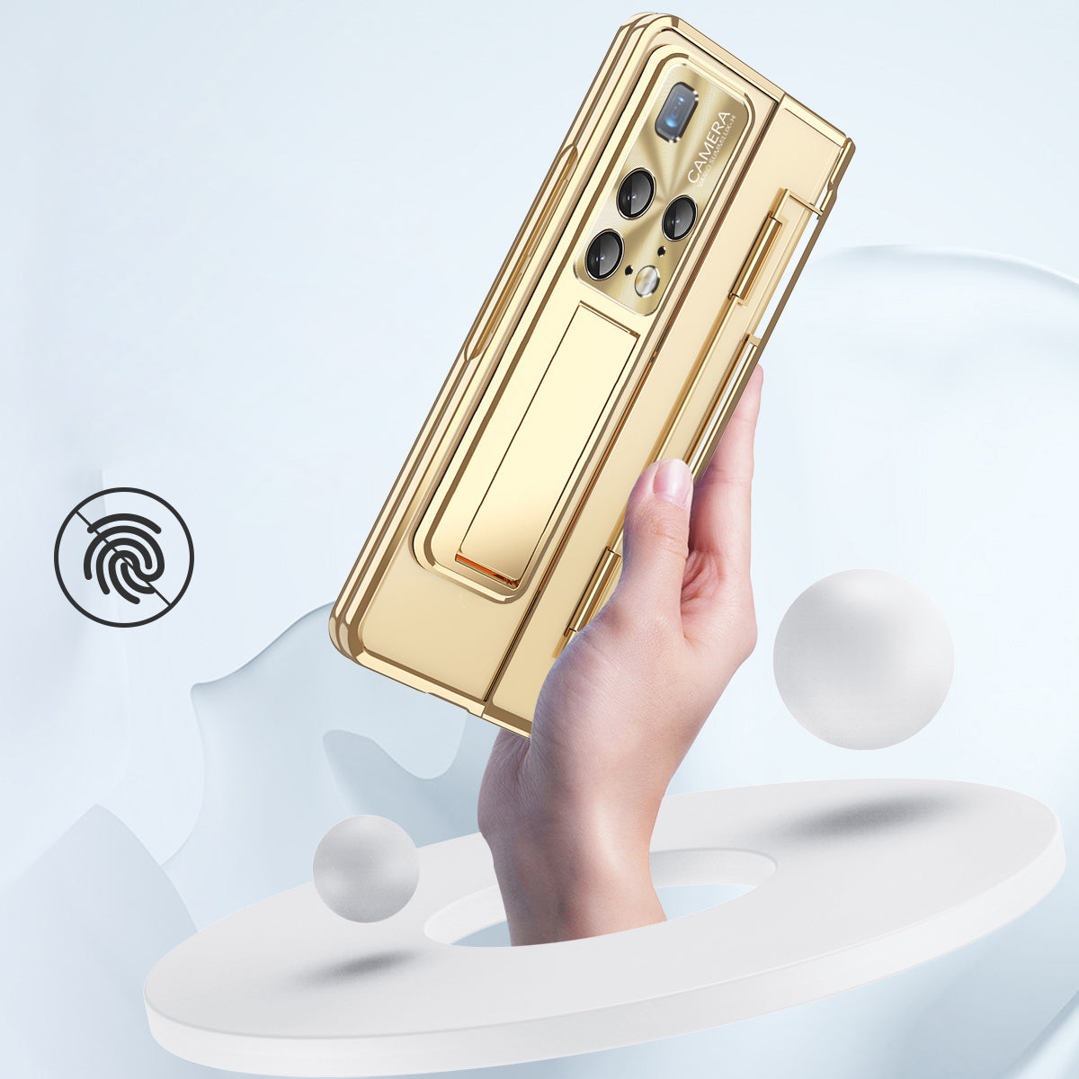 Electroplating PC Phone Cover For Huawei Mate X2 Transparent Protective Phone Case Kickstand with Tempered Glass Film