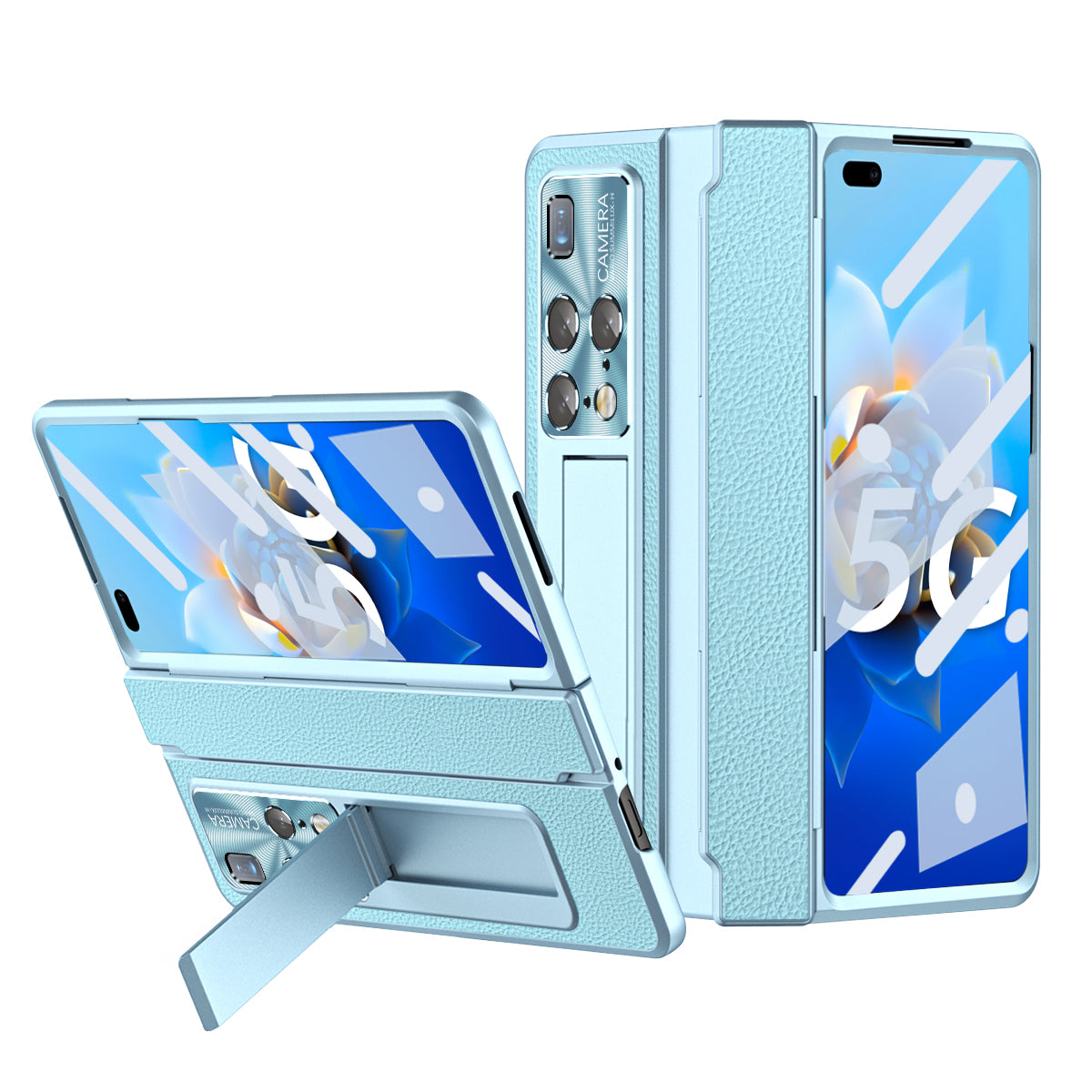 For Huawei Mate X2 Phone Case Scratch-resistant Hinge Protection PU Leather PC Back Cover with Tempered Glass Screen Film