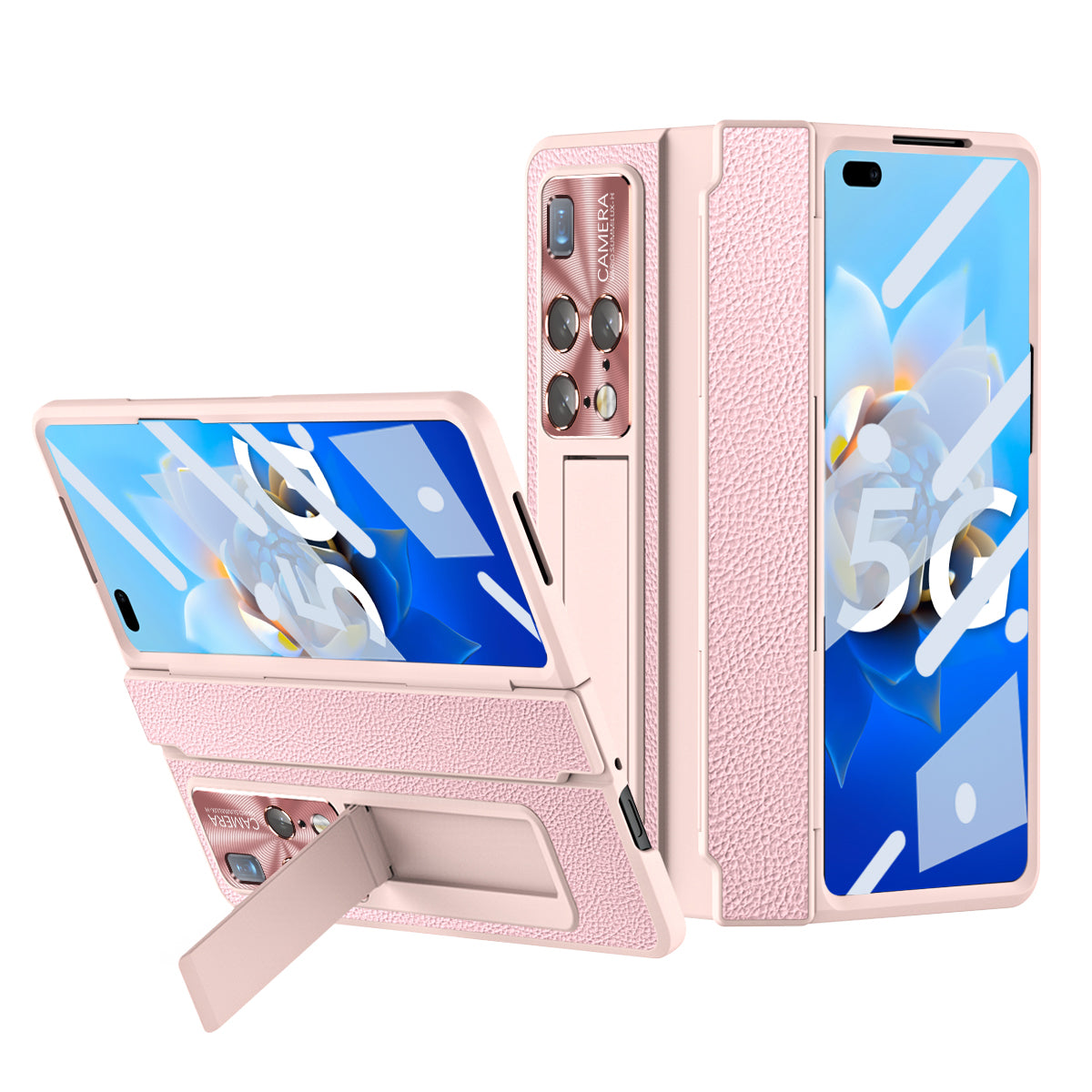 For Huawei Mate X2 Phone Case Scratch-resistant Hinge Protection PU Leather PC Back Cover with Tempered Glass Screen Film