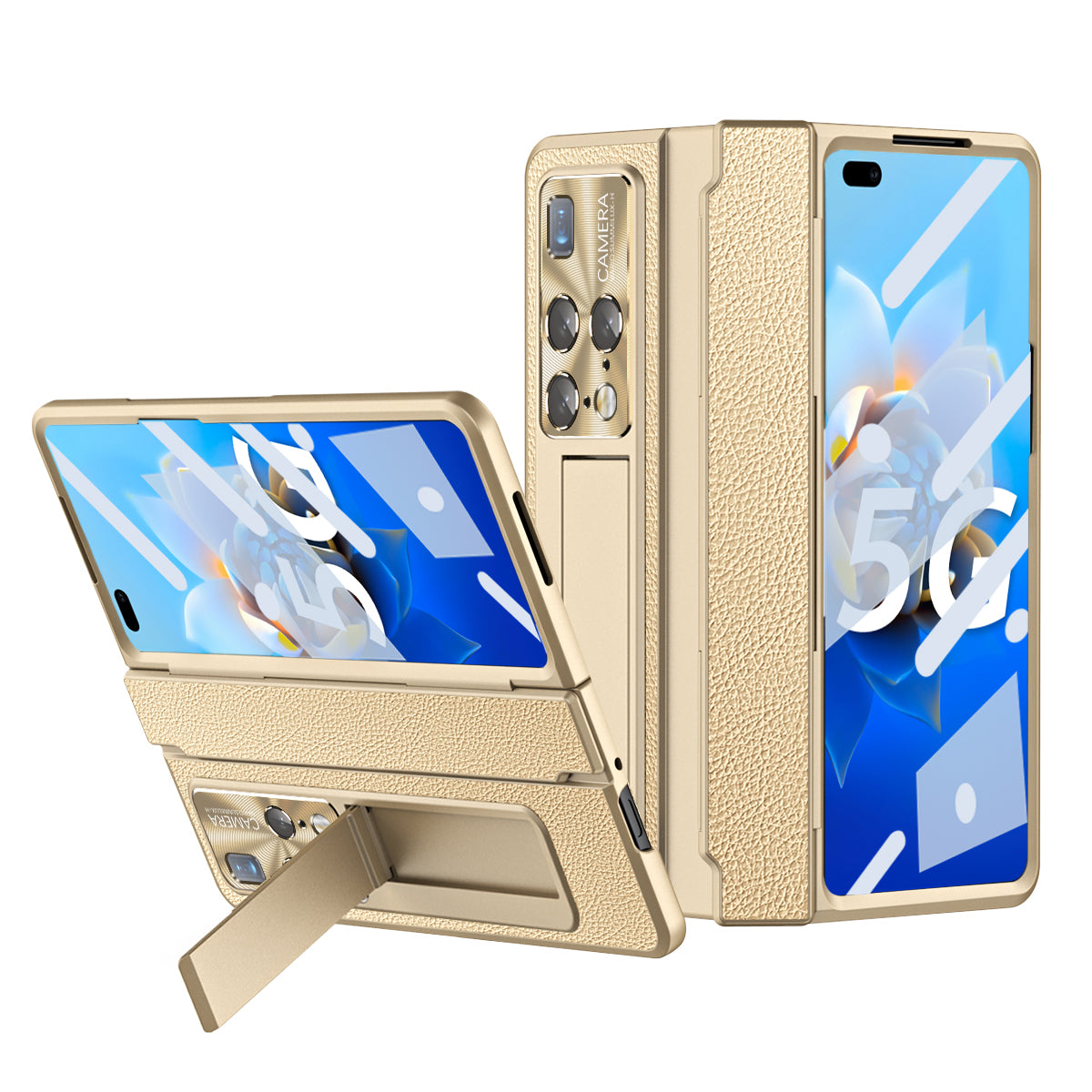 For Huawei Mate X2 Phone Case Scratch-resistant Hinge Protection PU Leather PC Back Cover with Tempered Glass Screen Film