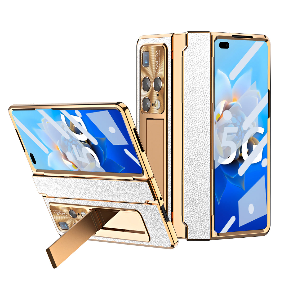 For Huawei Mate X2 Phone Case Scratch-resistant Hinge Protection PU Leather PC Back Cover with Tempered Glass Screen Film