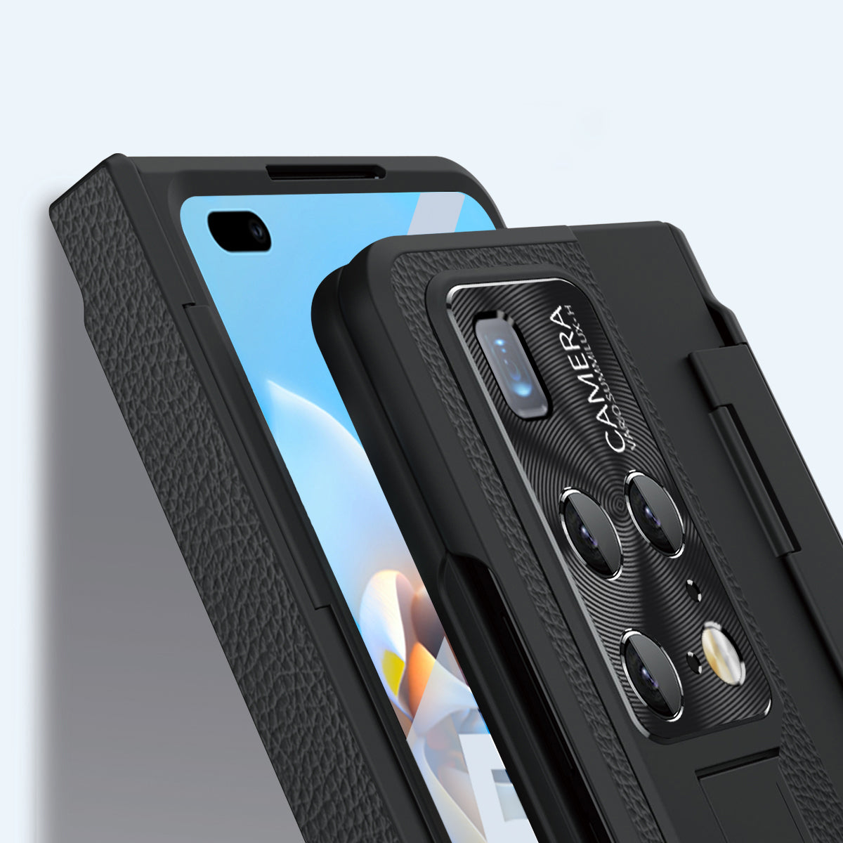 For Huawei Mate X2 Phone Case Scratch-resistant Hinge Protection PU Leather PC Back Cover with Tempered Glass Screen Film