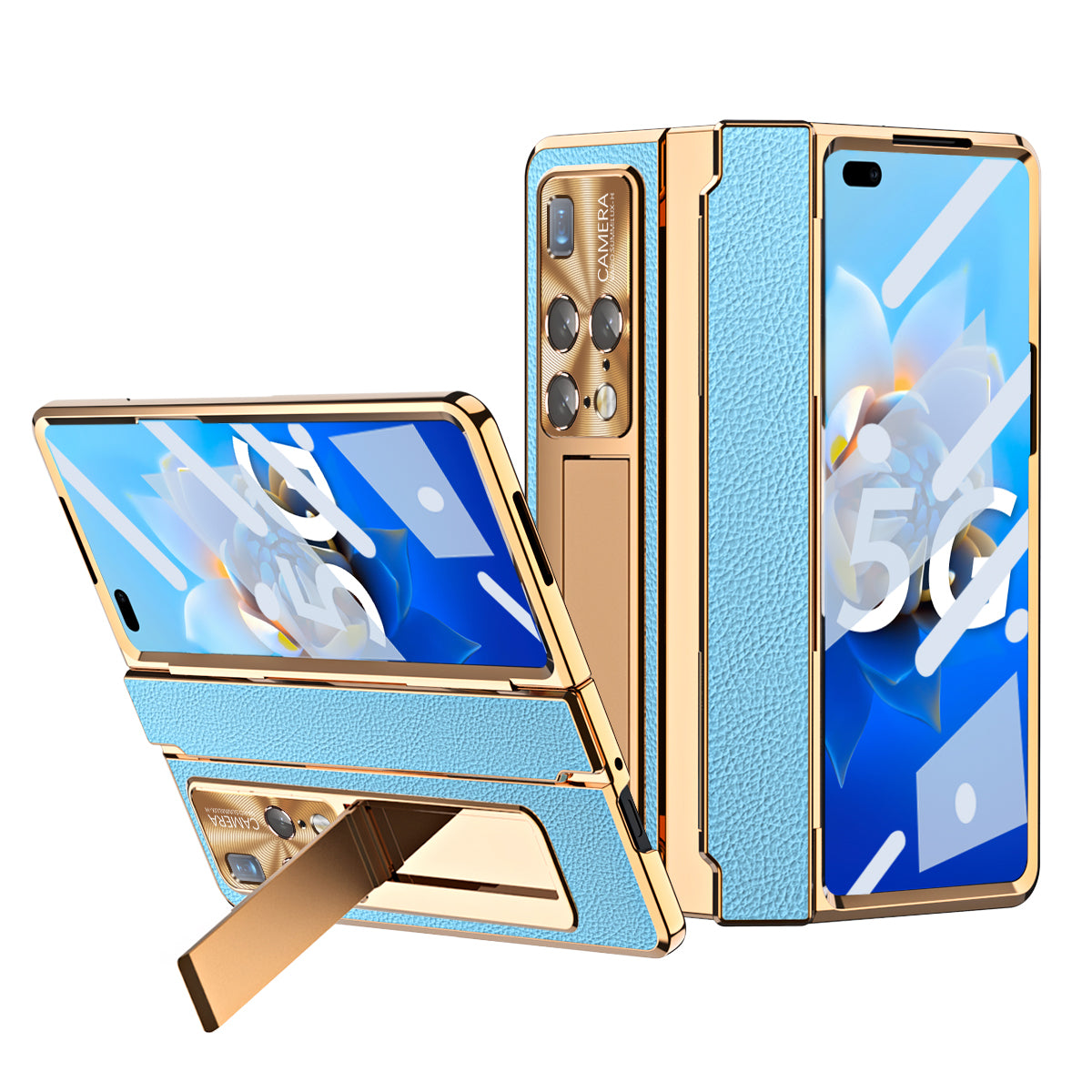 For Huawei Mate X2 Phone Case Scratch-resistant Hinge Protection PU Leather PC Back Cover with Tempered Glass Screen Film
