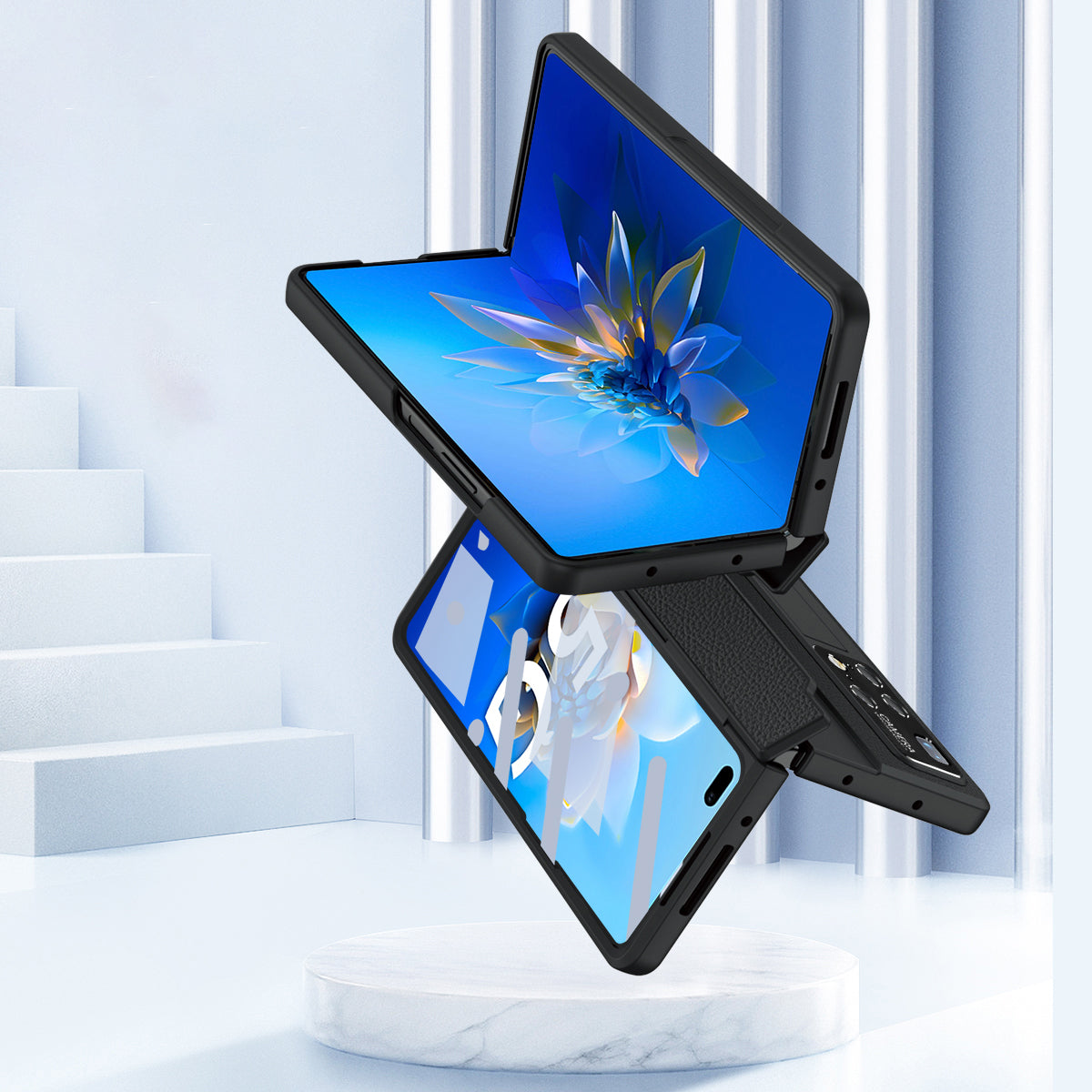 For Huawei Mate X2 Phone Case Scratch-resistant Hinge Protection PU Leather PC Back Cover with Tempered Glass Screen Film