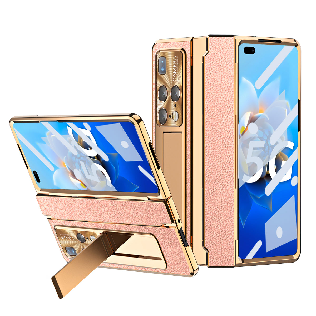 For Huawei Mate X2 Phone Case Scratch-resistant Hinge Protection PU Leather PC Back Cover with Tempered Glass Screen Film