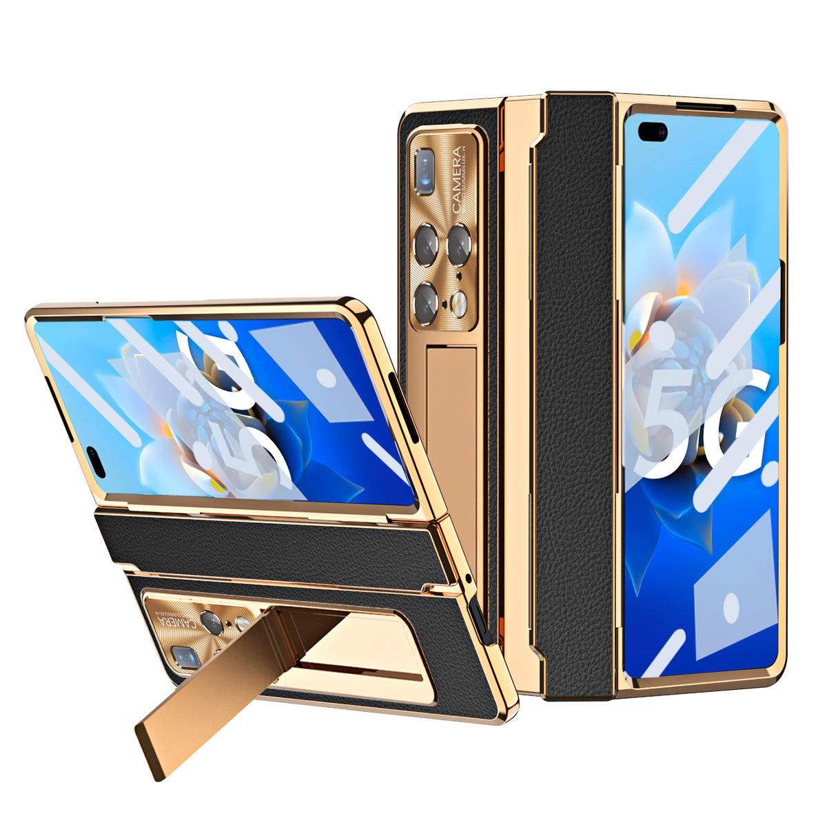 For Huawei Mate X2 Phone Case Scratch-resistant Hinge Protection PU Leather PC Back Cover with Tempered Glass Screen Film