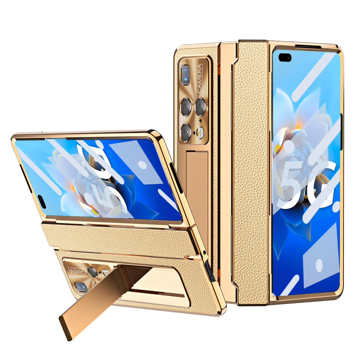 For Huawei Mate X2 Phone Case Scratch-resistant Hinge Protection PU Leather PC Back Cover with Tempered Glass Screen Film