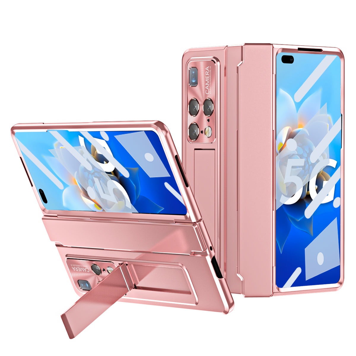 For Huawei Mate X2 Kickstand Hard PC Case Hinge Protection Phone Cover with Lens Film and Tempered Glass Screen Film