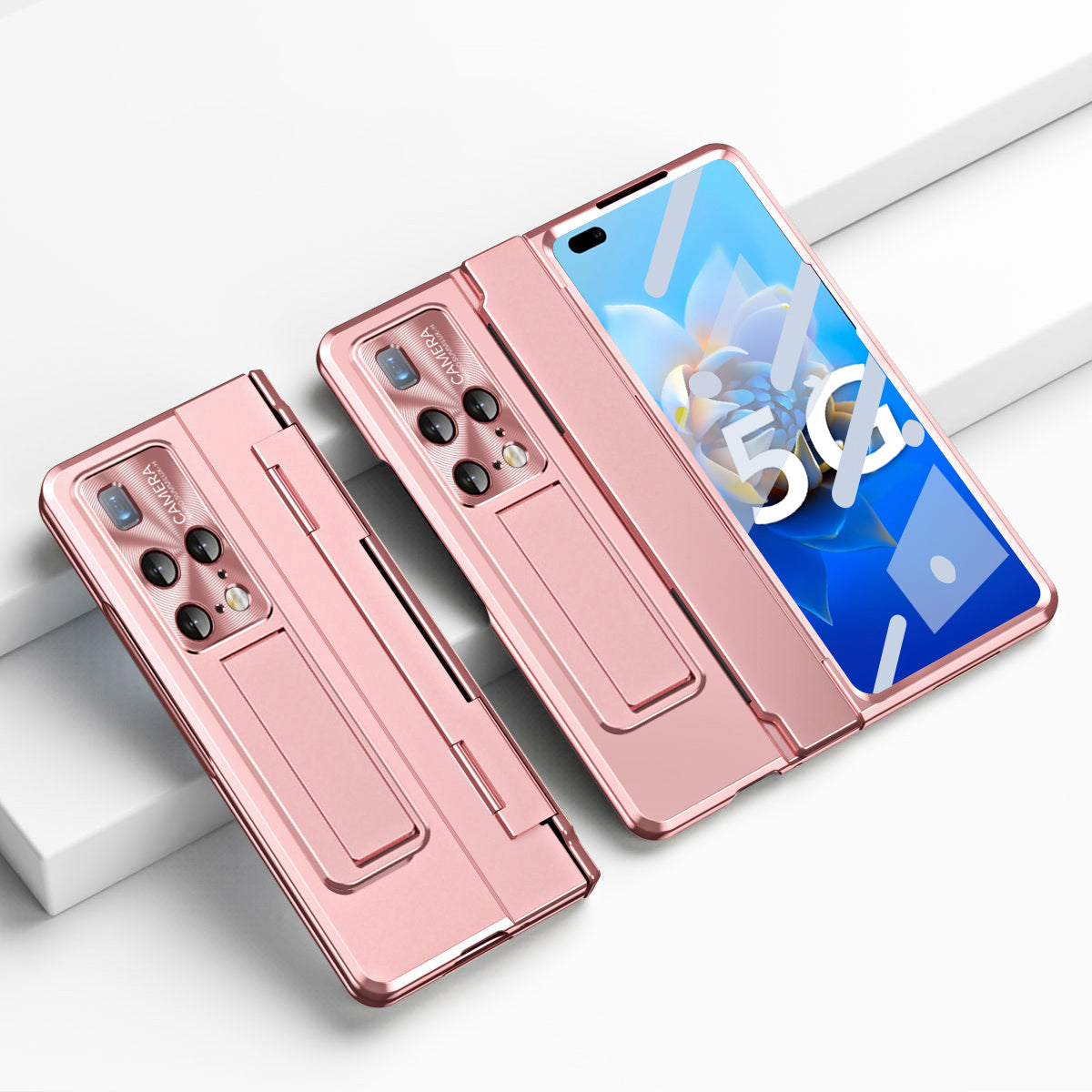 For Huawei Mate X2 Kickstand Hard PC Case Hinge Protection Phone Cover with Lens Film and Tempered Glass Screen Film