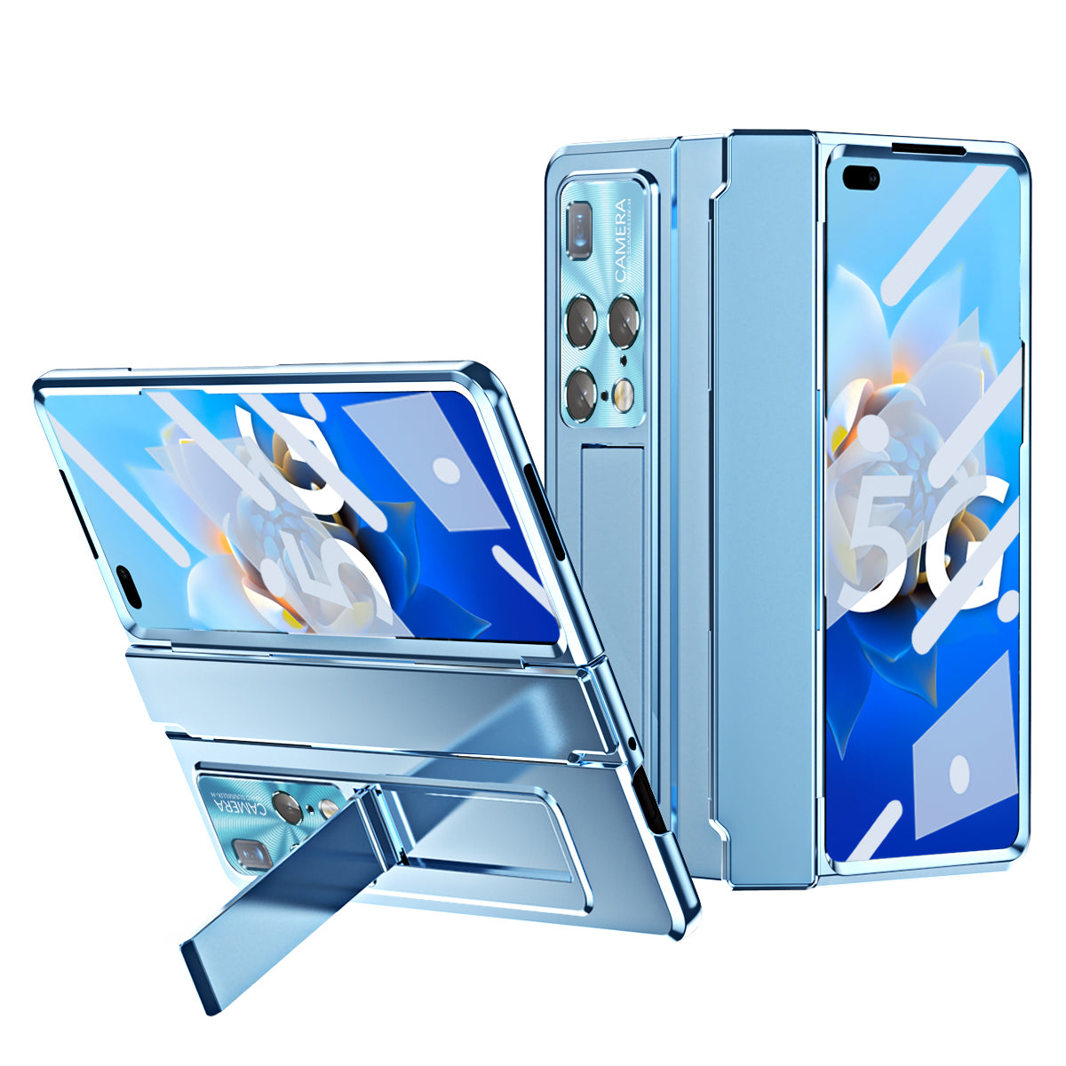 For Huawei Mate X2 Kickstand Hard PC Case Hinge Protection Phone Cover with Lens Film and Tempered Glass Screen Film