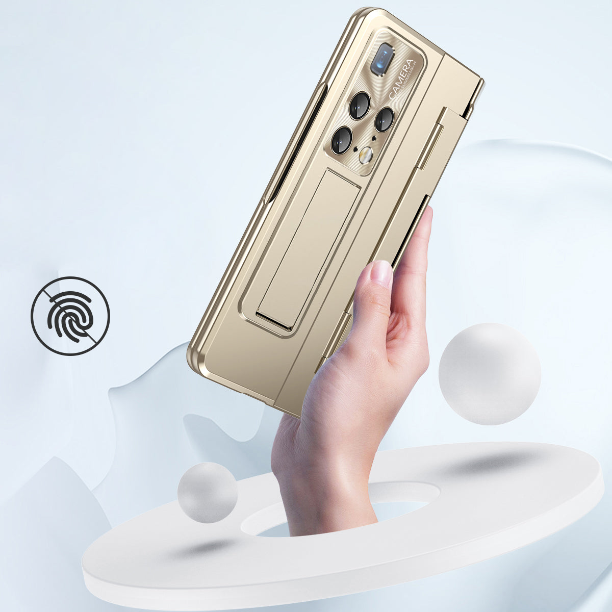 For Huawei Mate X2 Kickstand Hard PC Case Hinge Protection Phone Cover with Lens Film and Tempered Glass Screen Film
