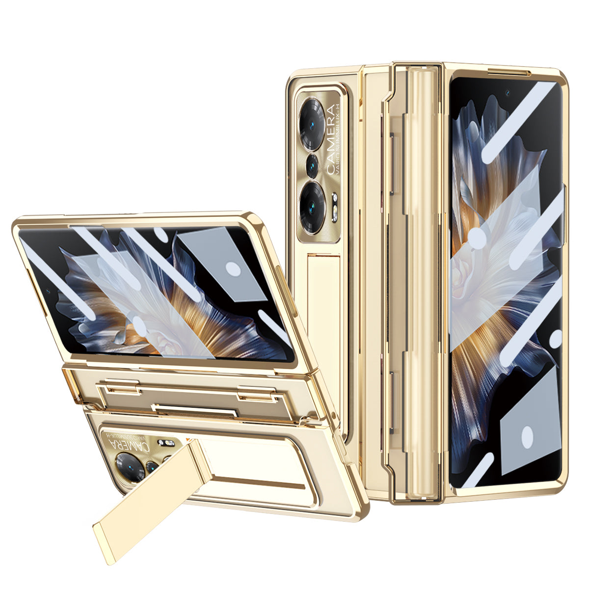 For Honor Magic Vs Ultimate 5G Magic Vs 5G Anti-fall Transparent Phone Case Electroplating PC Folding Back Cover Kickstand with Tempered Glass Film