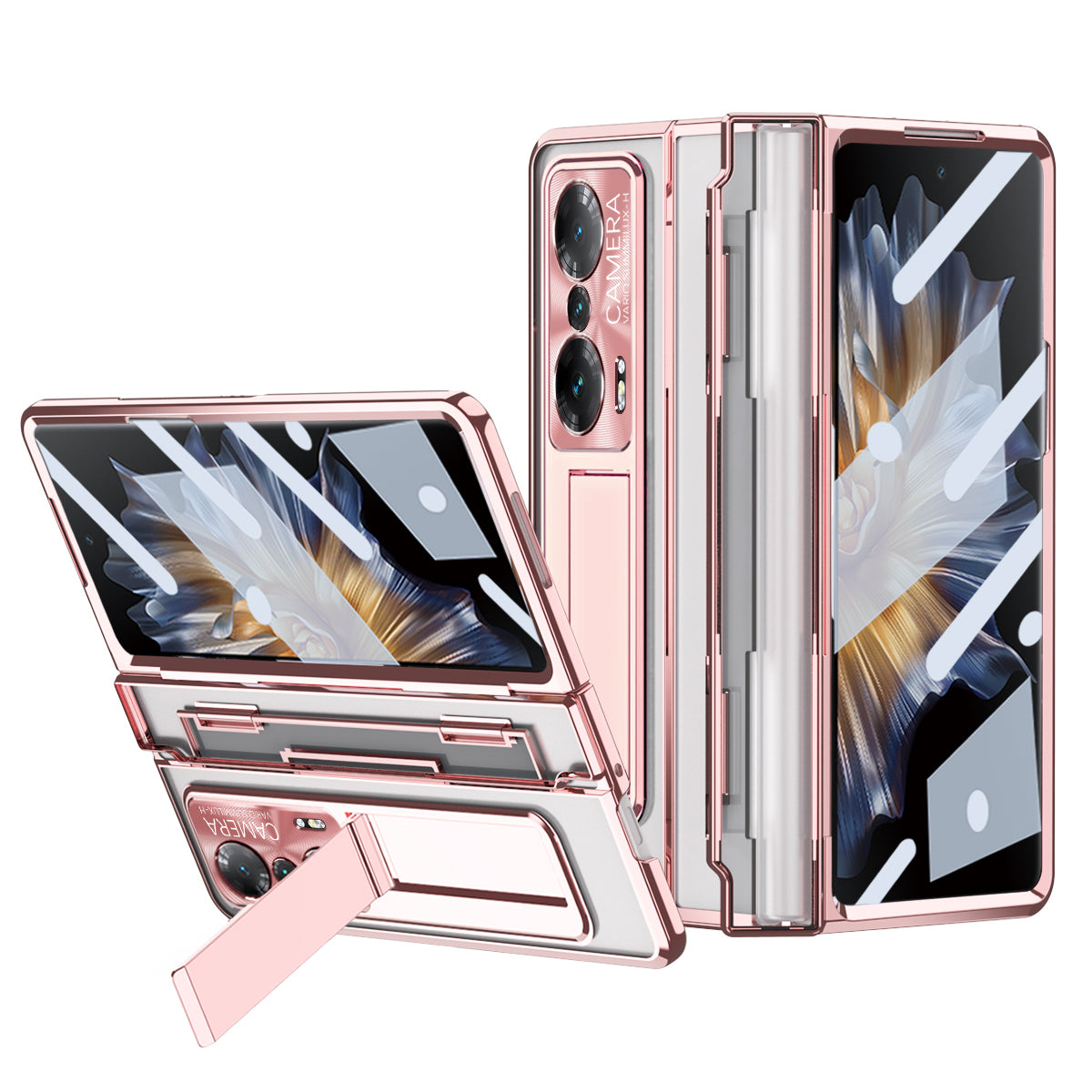 For Honor Magic Vs Ultimate 5G Magic Vs 5G Anti-fall Transparent Phone Case Electroplating PC Folding Back Cover Kickstand with Tempered Glass Film