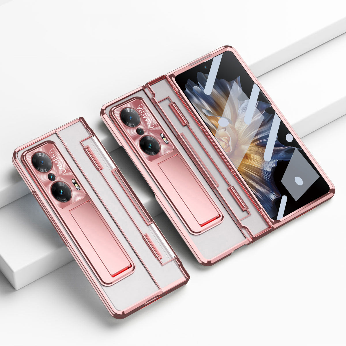 For Honor Magic Vs Ultimate 5G Magic Vs 5G Anti-fall Transparent Phone Case Electroplating PC Folding Back Cover Kickstand with Tempered Glass Film
