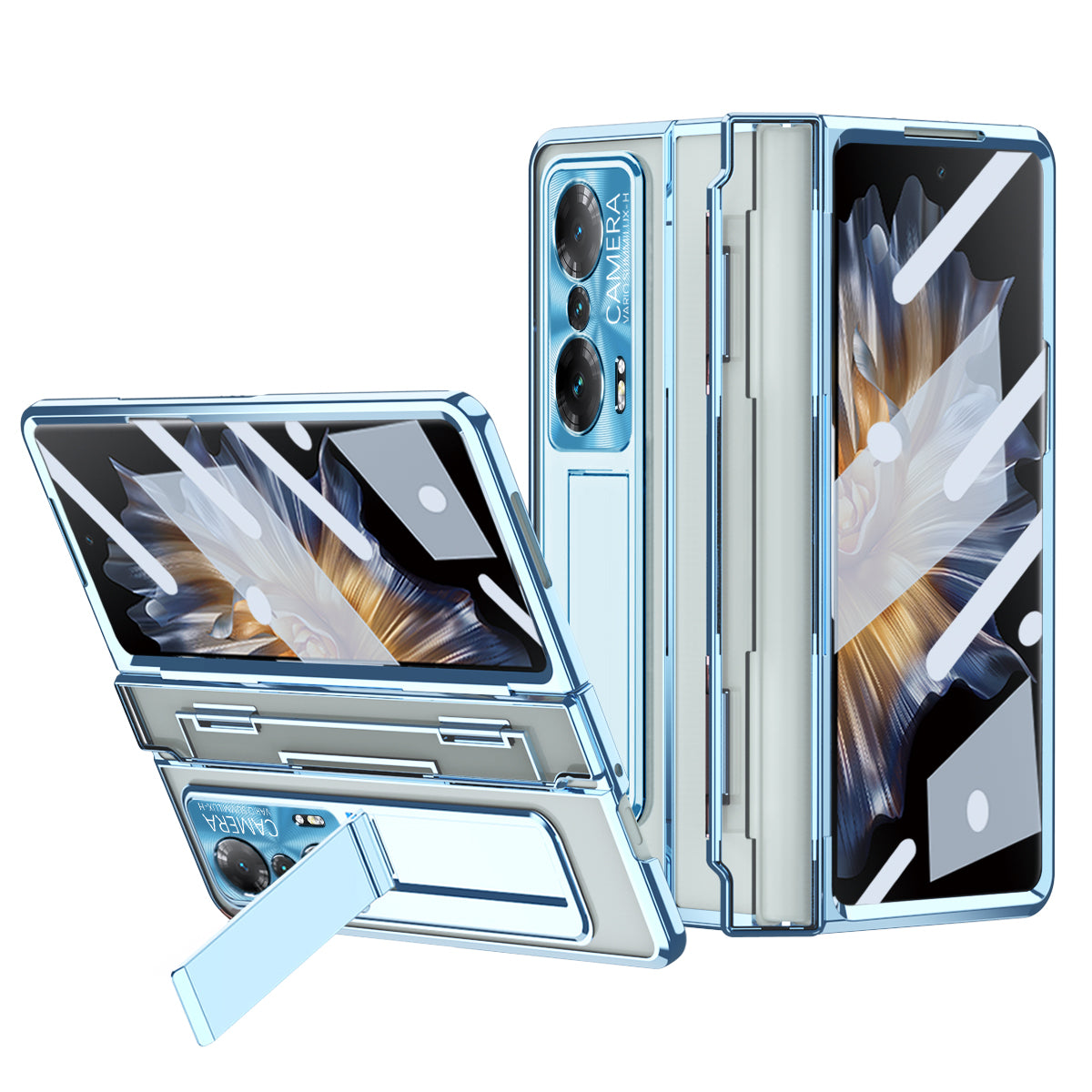 For Honor Magic Vs Ultimate 5G Magic Vs 5G Anti-fall Transparent Phone Case Electroplating PC Folding Back Cover Kickstand with Tempered Glass Film