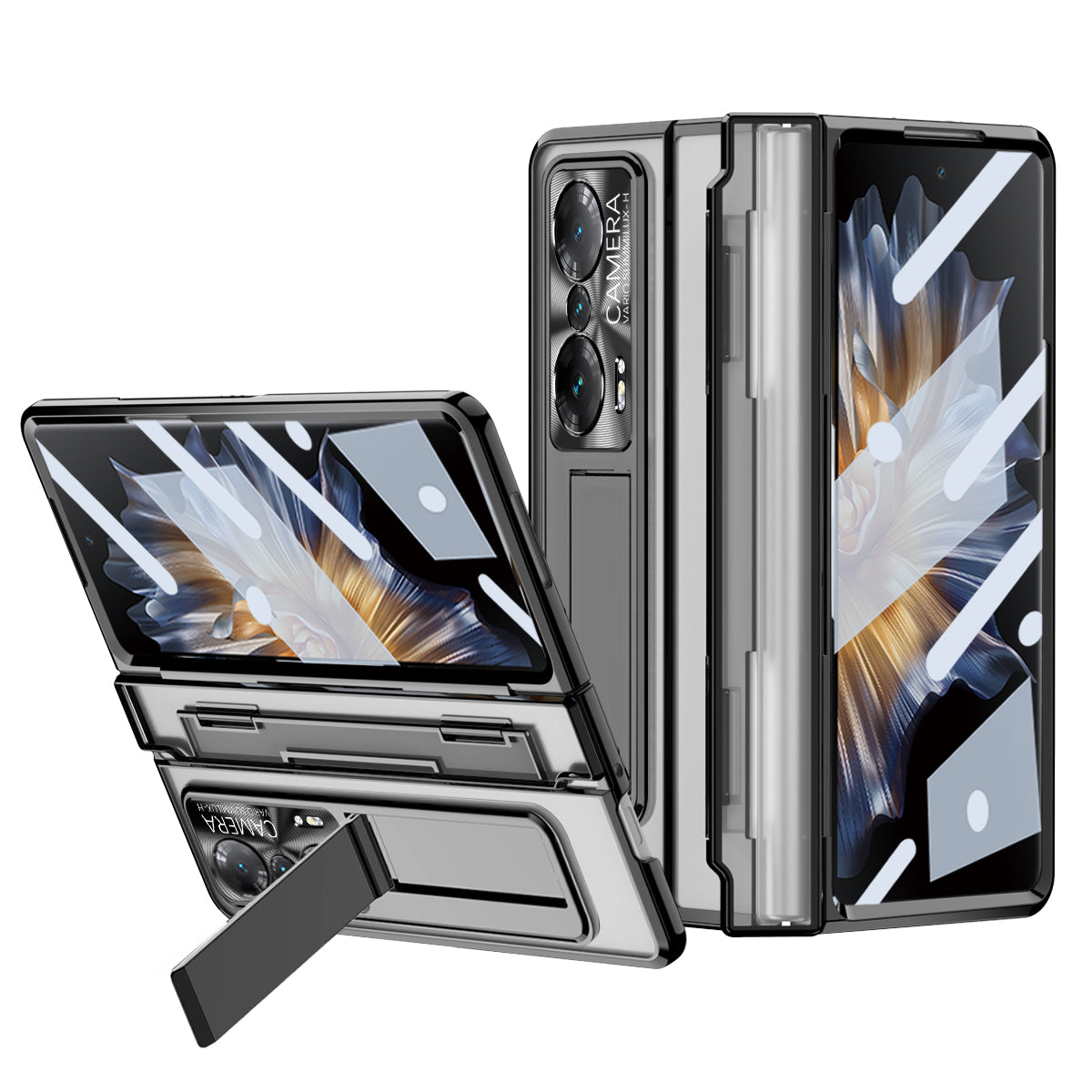 For Honor Magic Vs Ultimate 5G Magic Vs 5G Anti-fall Transparent Phone Case Electroplating PC Folding Back Cover Kickstand with Tempered Glass Film