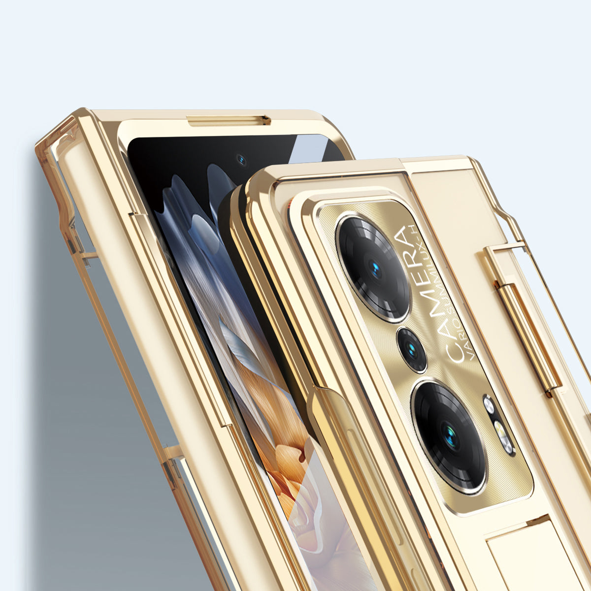 For Honor Magic Vs Ultimate 5G Magic Vs 5G Anti-fall Transparent Phone Case Electroplating PC Folding Back Cover Kickstand with Tempered Glass Film