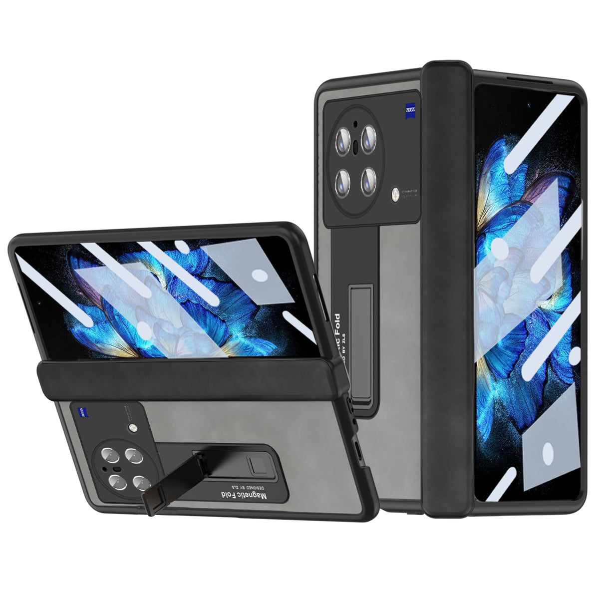 Nappa Texture Phone Case For vivo X Fold Hinge Protection Kickstand Anti-scratch PU Leather PC Phone Cover with Tempered Glass Film