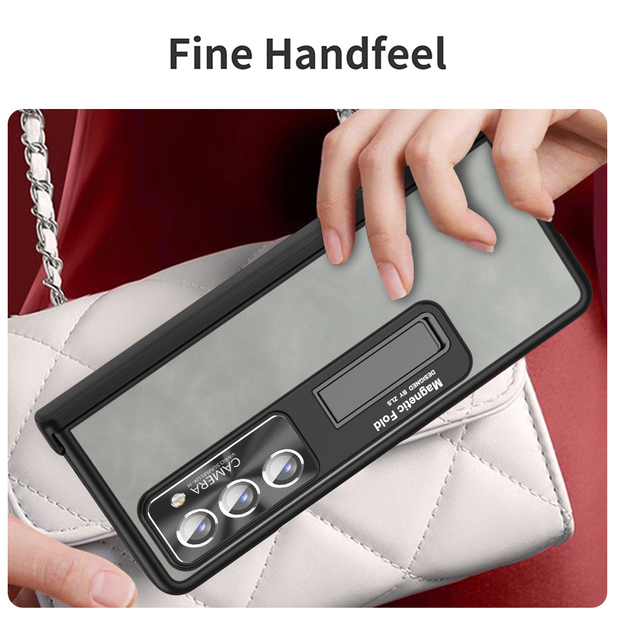 For Samsung Galaxy Z Fold2 5G Hinge Protection Kickstand Case Nappa Texture PU Leather PC Shockproof Phone Cover with Tempered Glass Film