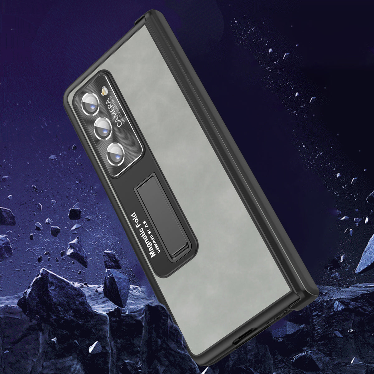 For Samsung Galaxy Z Fold2 5G Hinge Protection Kickstand Case Nappa Texture PU Leather PC Shockproof Phone Cover with Tempered Glass Film
