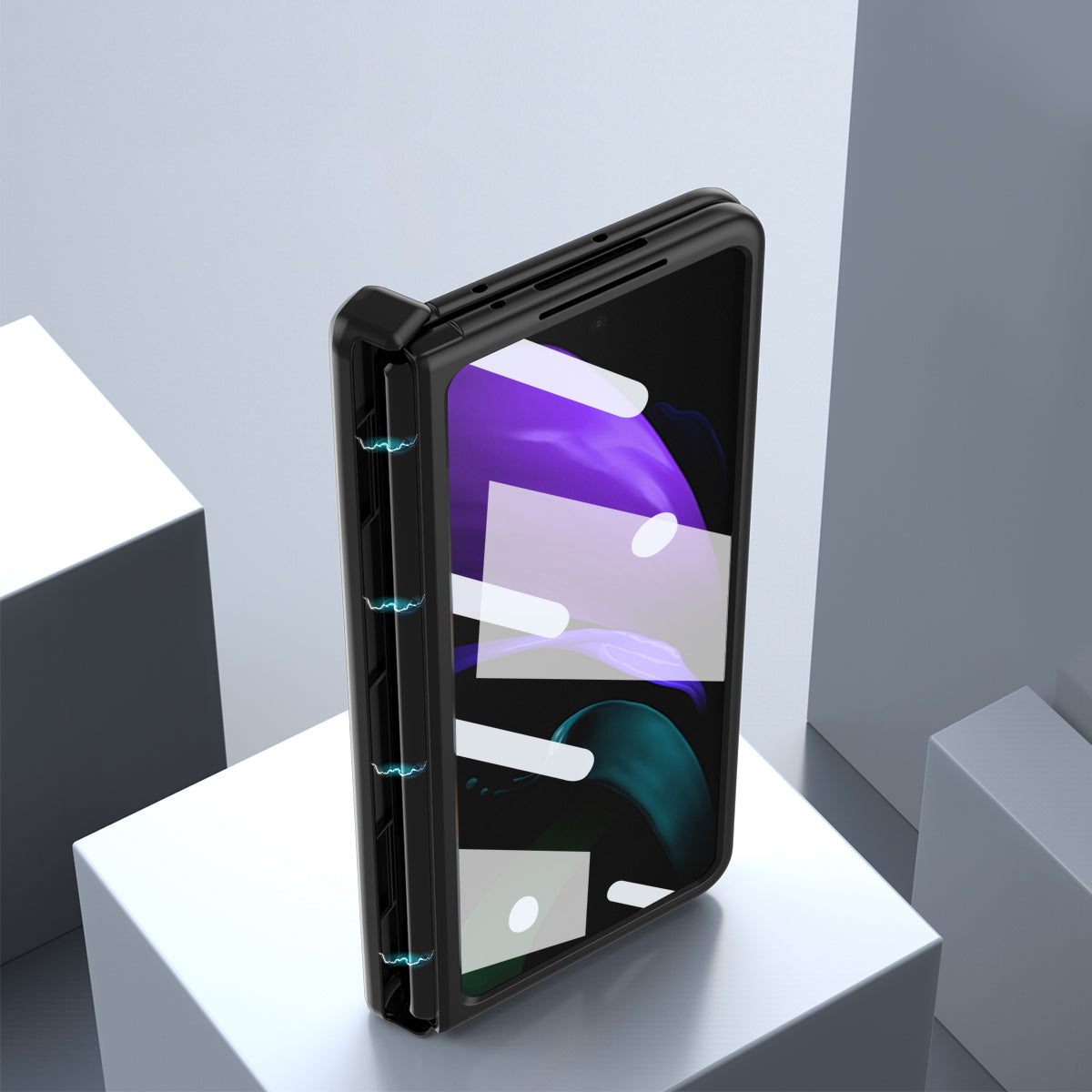 For Samsung Galaxy Z Fold2 5G Hinge Protection Kickstand Case Nappa Texture PU Leather PC Shockproof Phone Cover with Tempered Glass Film