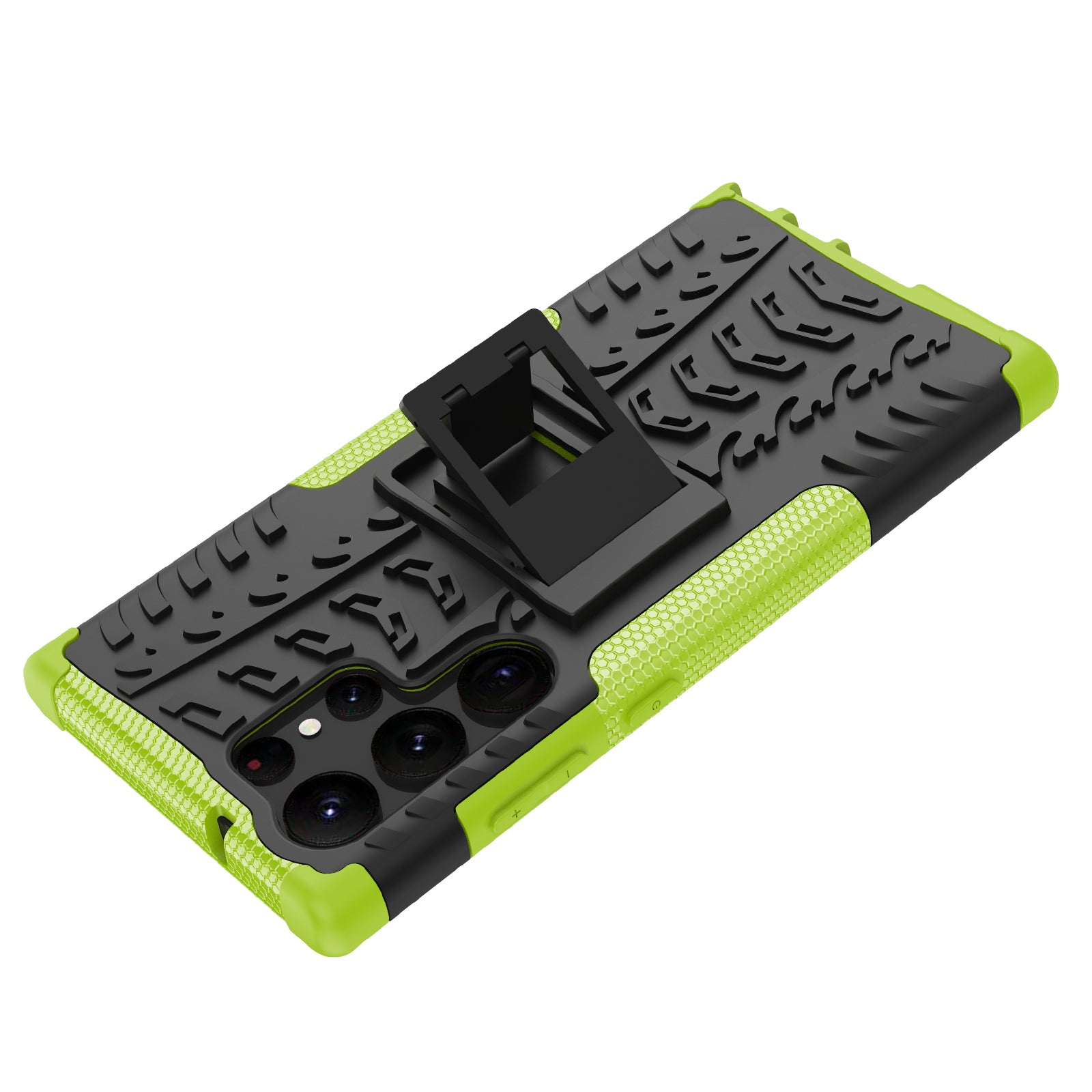 For Samsung Galaxy S23 Ultra Hard PC TPU Rugged Tire Pattern Kickstand Design Phone Case Back Cover
