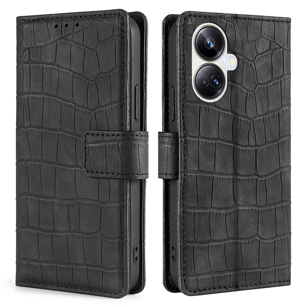 For Realme 10 Pro 5G Skin-touch Feeling Crocodile Texture Phone Case PU Leather Wallet Stand Full Protection Cover