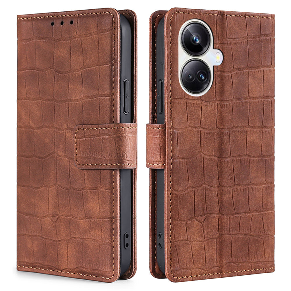 For Realme 10 Pro 5G Skin-touch Feeling Crocodile Texture Phone Case PU Leather Wallet Stand Full Protection Cover