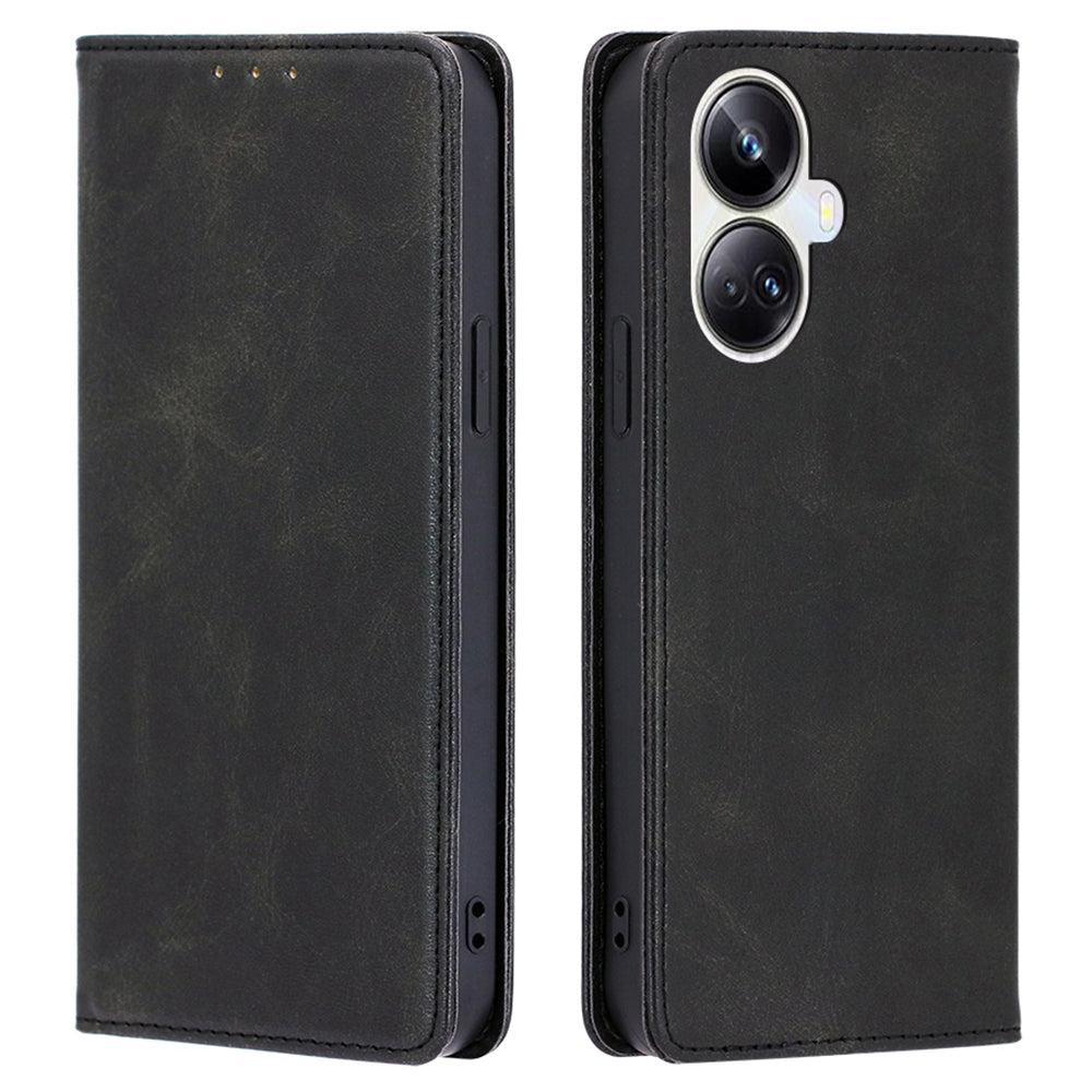 For Realme 10 Pro 5G Calf Texture PU Leather Cover Magnetic Auto-absorbed Wallet Stand Anti-drop Phone Case