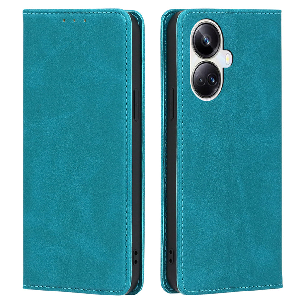 For Realme 10 Pro 5G Calf Texture PU Leather Cover Magnetic Auto-absorbed Wallet Stand Anti-drop Phone Case
